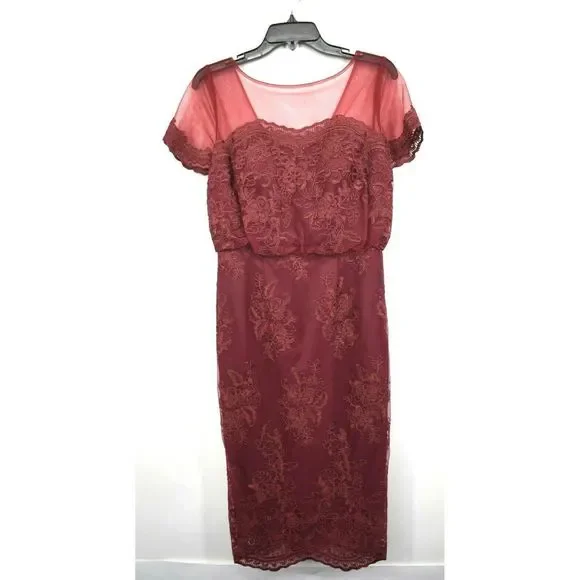 Js Collections Dresses | Js Collections Womens Red Embroidered Mesh Lace Blouson Cocktail Dress | Color: Red | Size: Various | New_Used_Closet's